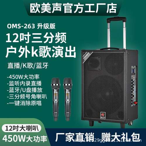 欧美声263专业户外音响k歌大功率广场舞台三分频移动拉杆音箱12寸