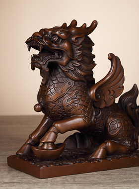 纯手工纯铜紫铜财富麒麟一对办公室乔迁开业工艺礼品家居玄关摆件