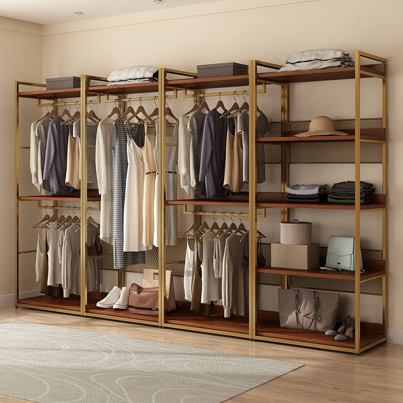步入式衣帽架架子组装铁艺落地卧室挂衣架金属开放式衣柜衣橱实木