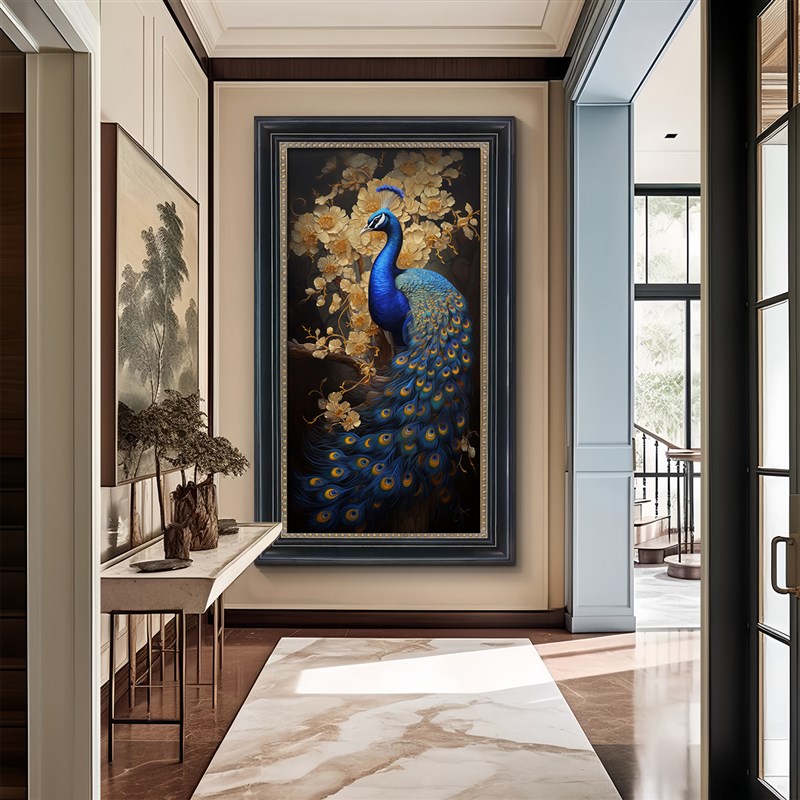 富贵孔雀玄关美式装饰画过道走廊挂画客厅法式复古欧式肌理油画图片
