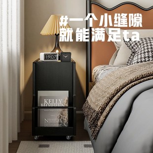 边几可移动沙发实木测边柜家用小茶几客厅黑色收纳小推车置物架