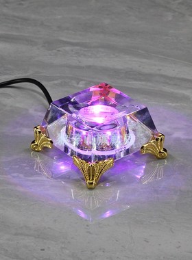 发光底座插电充电白黄光七彩变色定色客厅书房摆放黄水晶球托凹面