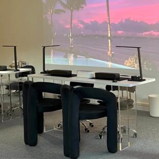 高档美甲桌椅组合轻奢容院单双人美甲台压克力悬浮化妆修甲台桌椅