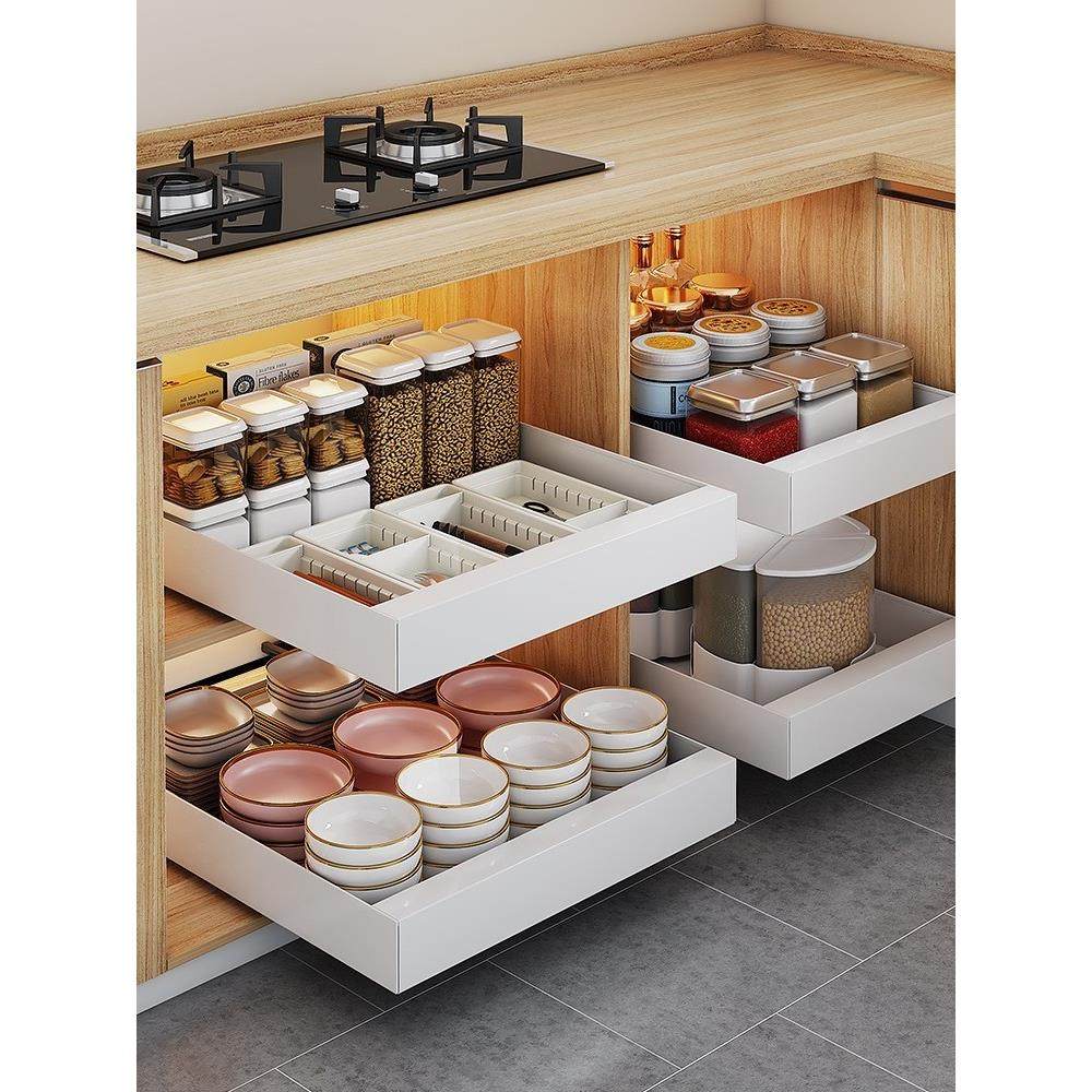 单层厨房下水槽置物架抽拉式夹缝调料橱柜拉篮滑轨免打孔碗碟收纳,厨房/烹饪用具,厨房置物架/置物柜/角架,淘宝优惠券,粉丝福利购,淘宝优惠卷