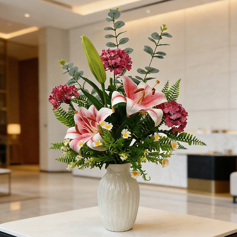 ins仿真花手感百合装饰花束客厅餐桌摆花艺摆放假花插花绢花摆件