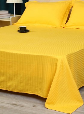 金黄色床单单件条纹全棉缎条纯棉棉布布料单人1.5米被单双人夏天