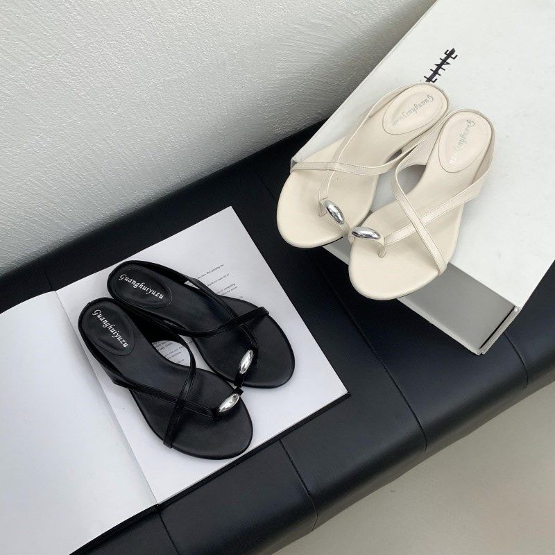 夏季新款韩版金属扣百搭凉拖鞋女外穿粗跟露趾夹脚人字拖夹趾凉鞋,女鞋,人字拖,淘宝优惠券,粉丝福利购,淘宝优惠卷