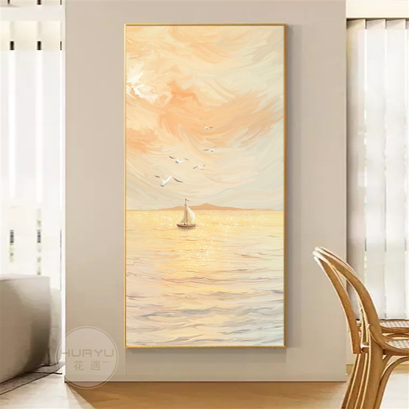 海景日出奶油风玄关装饰画抽象现代简约壁画入户走廊过道风景挂画