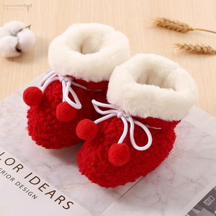 12个月新生儿8宝宝加厚绒软底防掉学步前棉鞋 婴儿袜冬季 1岁3