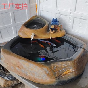 端砚天然石鱼缸家用循环流水生财喷泉室外鱼池养鱼盆摆件桌面客厅
