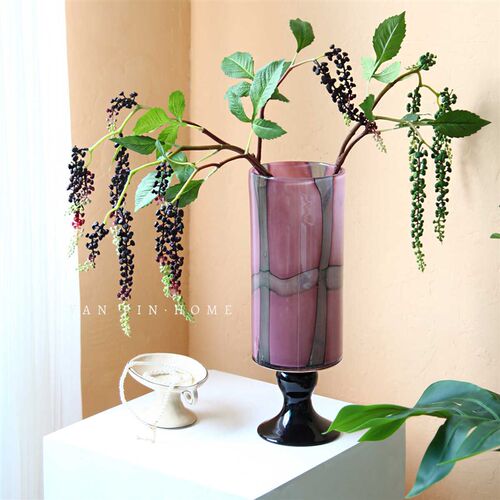 中古琉璃花瓶彩色客厅玄关高脚玻璃花器新中式高级感艺术装饰摆件