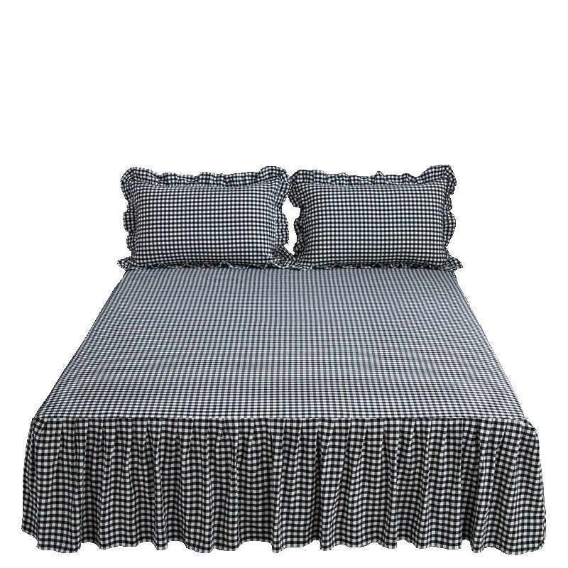 纯棉色织水洗棉床裙式单件床罩小格子全棉防尘罩1.8m床单防滑床套,床上用品,床裙,淘宝优惠券,粉丝福利购,淘宝优惠卷