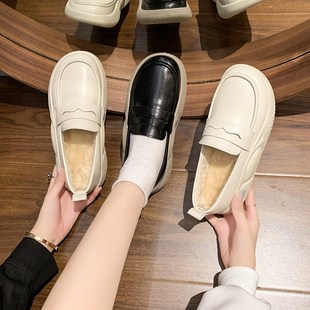 蹬一脚秋冬2 乐74789福鞋 女204春季 新款 百搭加厚绒底英伦风小皮鞋