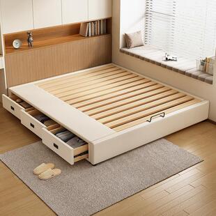 无床头榻榻米气压三抽床小户型侧开 多功能储物实木床可定制尺寸