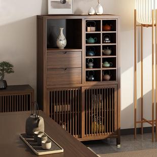 新中式乌金木博古架展示柜茶室边柜多宝阁置物架收纳实木茶叶角柜