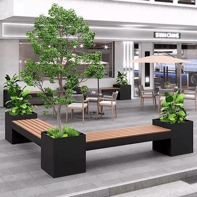 户外花箱坐凳一体商业街休息凳广场花池花坛隔断种植箱铁艺花架