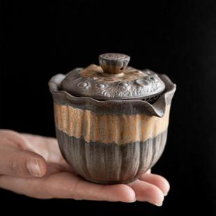 复古原矿粗陶手抓壶老岩泥防烫盖碗单个装 日式 陶瓷功夫茶具泡茶器