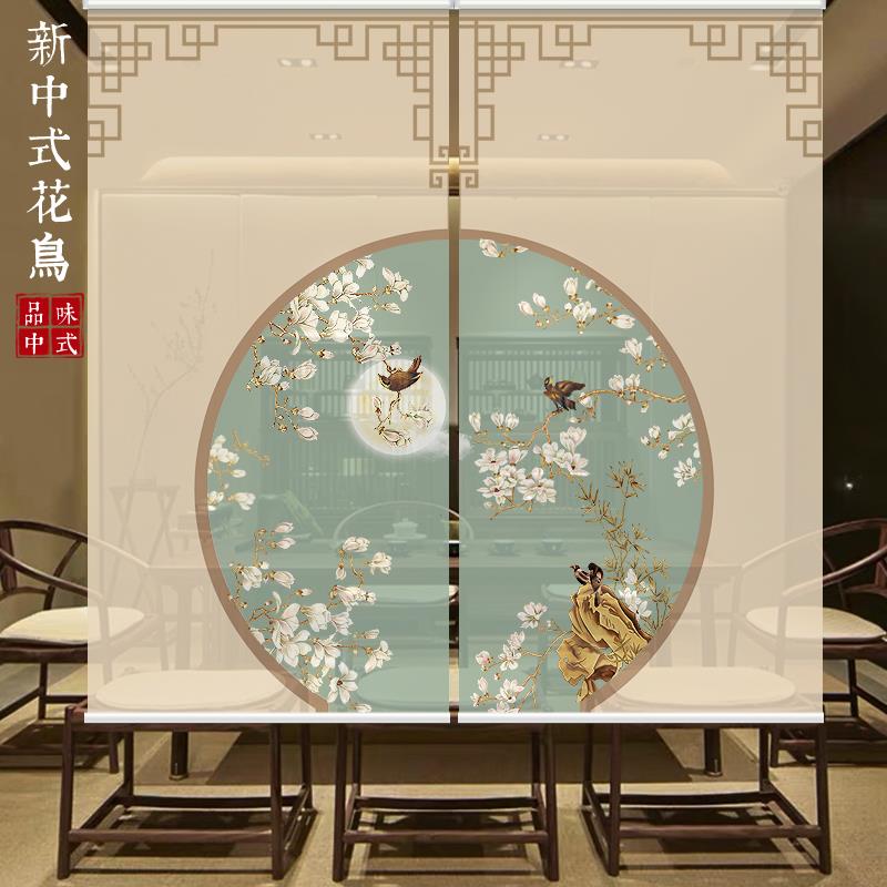 新中式卷帘窗帘升降遮光隔断帘免打孔卷拉式复古屏风帘禅意遮挡帘_虎窝淘