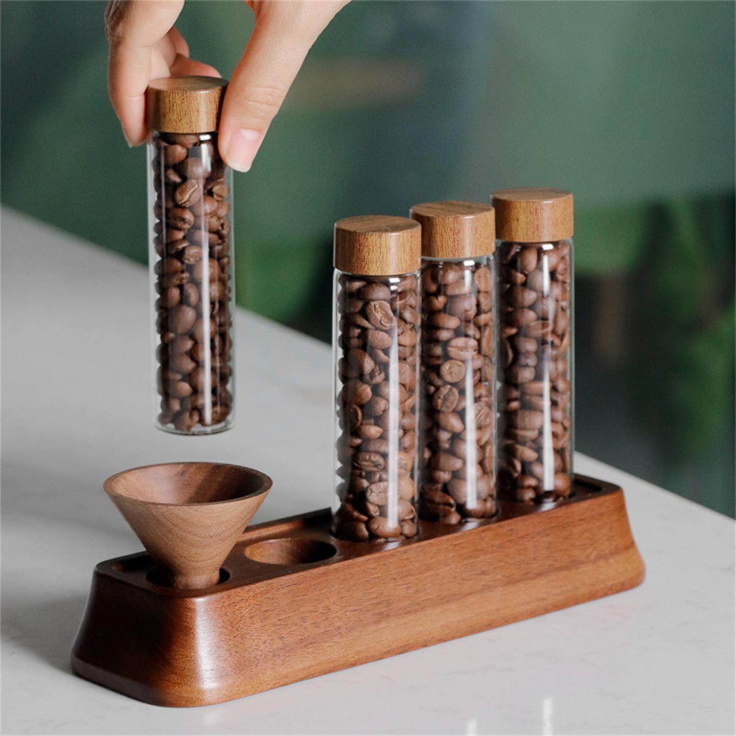 磁吸咖啡豆分装瓶试管玻璃展示架单管收纳保存咖啡工具密封罐闻香