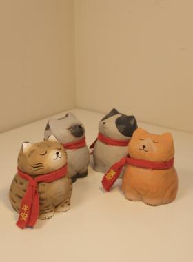 不土猫肥嘉润肥猫木雕祝福系列汽车桌面摆件，送给朋友生日和新年