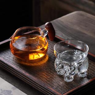 茶海家用茶漏功夫茶具耐热玻璃公杯手工木把手杯茶杯 公道杯日式