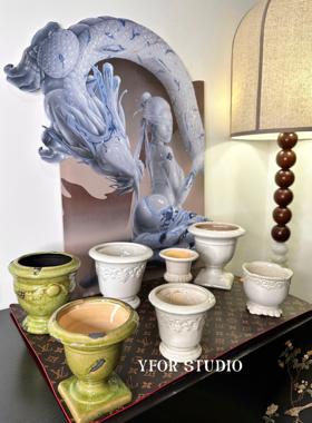 【YFOR】法式蝴蝶兰多肉彩海芋出口外贸白色小陶瓷浮雕绿植花盆