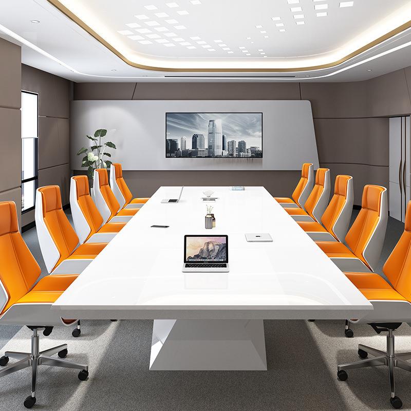烤漆会议桌长桌椅大气大型洽谈桌白色会议室桌椅组合办公家具