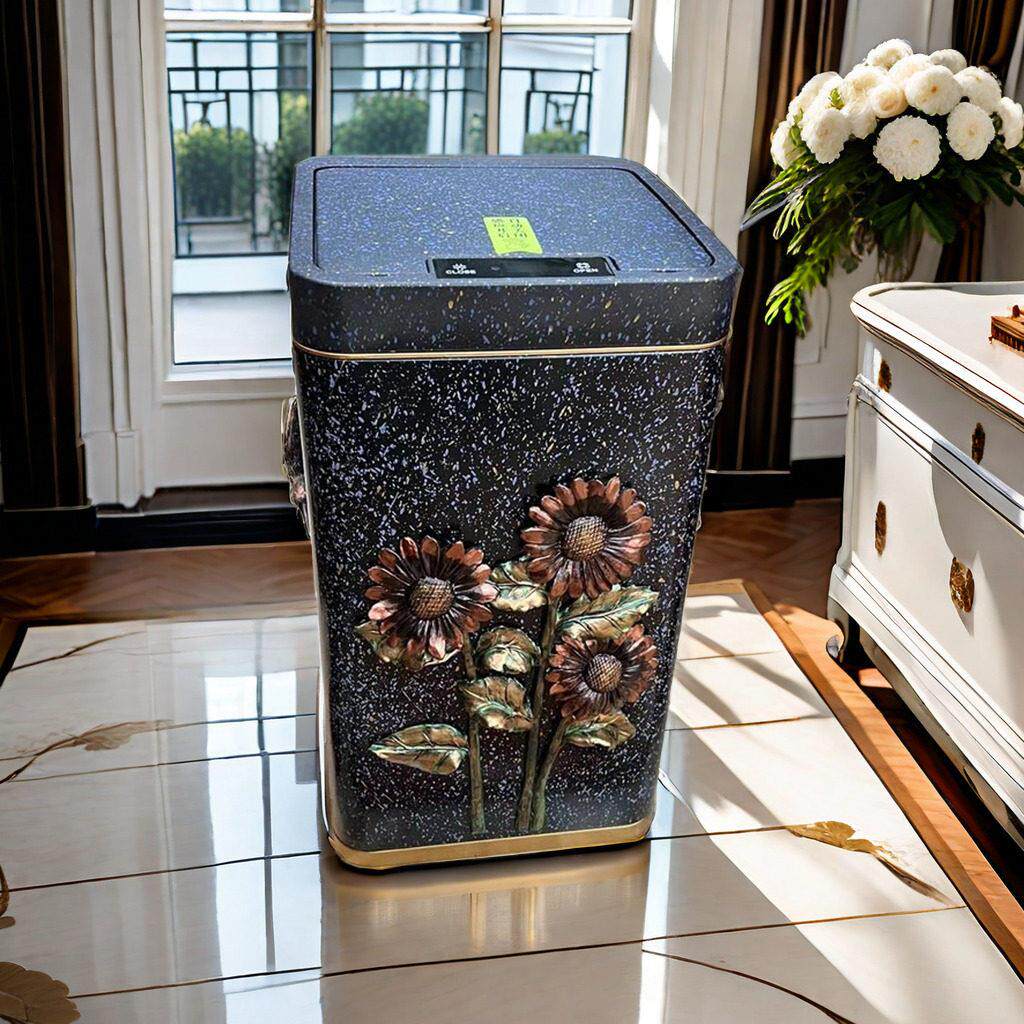 轻奢智能感应式垃圾桶覆古家用新中式中国风客厅卧室厨房创意带盖