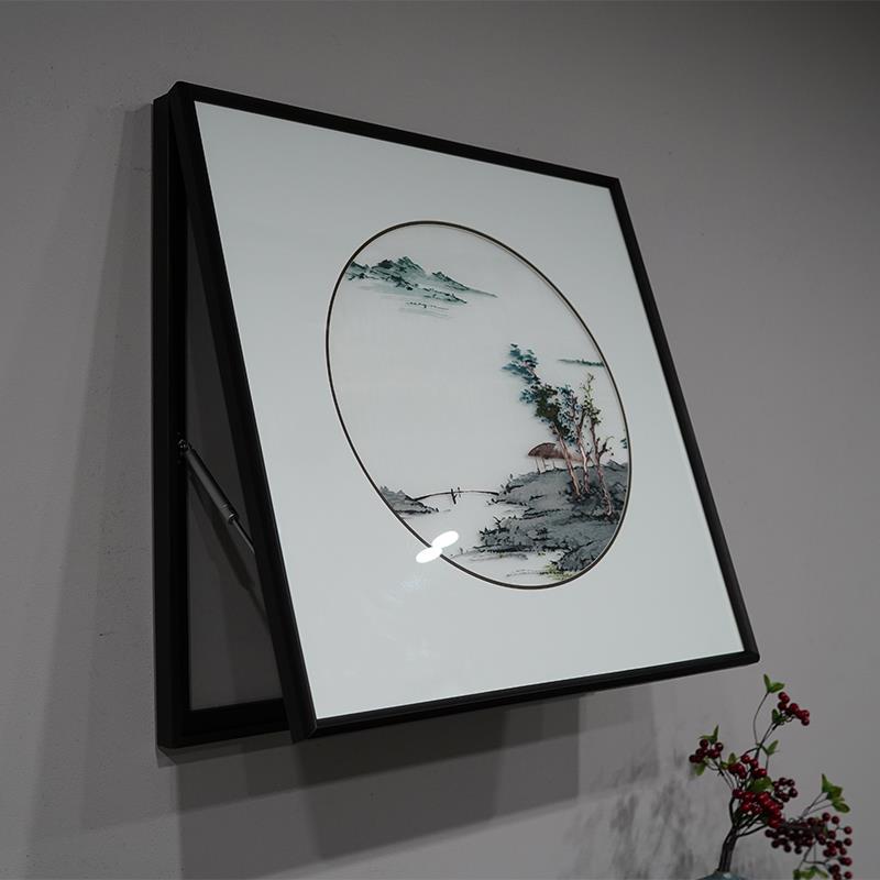 电表箱装饰画竖版遮挡箱轻奢免打孔液压定制新中式纯手工刺绣挂画图片