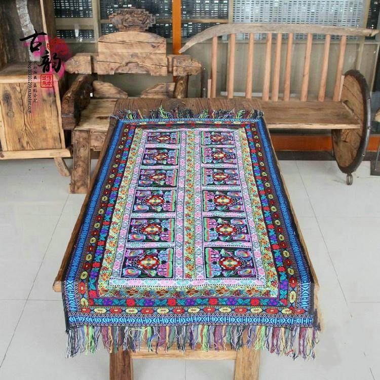 民族风格桌旗刺绣亚麻咖啡桌桌布咖啡桌饭桌绣花垫子天花板装饰织