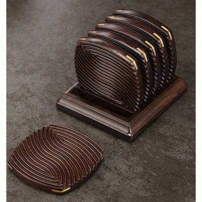 金芝达黑檀实木镶铜茶垫杯垫隔热垫杯托轻奢高端茶道功夫茶具配件