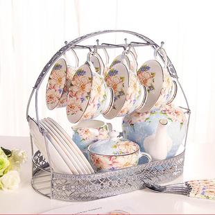 骨瓷咖啡杯套装欧式下午茶茶具15头咖啡具英式茶具陶瓷花茶带架子
