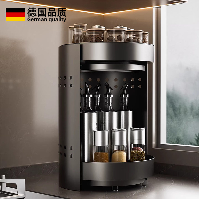 厨房调料品置物架2026新款旋转调料架碳钢多功能台面多层厚收纳架