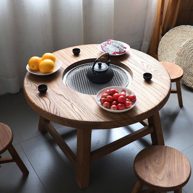 老榆木围炉茶桌冰茶小圆桌火锅煮茶桌烧烤桌家用阳台桌原木小圆桌,住宅家具,烤火桌,淘宝优惠券,粉丝福利购,淘宝优惠卷