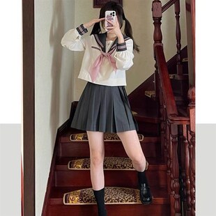 桃叶中【灰粉三本系列】正统水手服哗叽棉JK制服学院校服 送领结