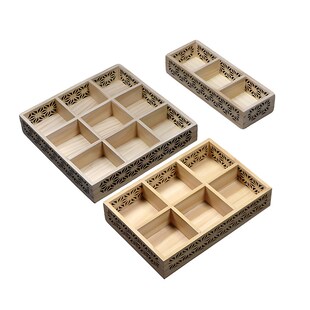 日式木制镂空雕花四宫格九宫格托盘餐具雕刻品茗清酒杯木盒收纳盒