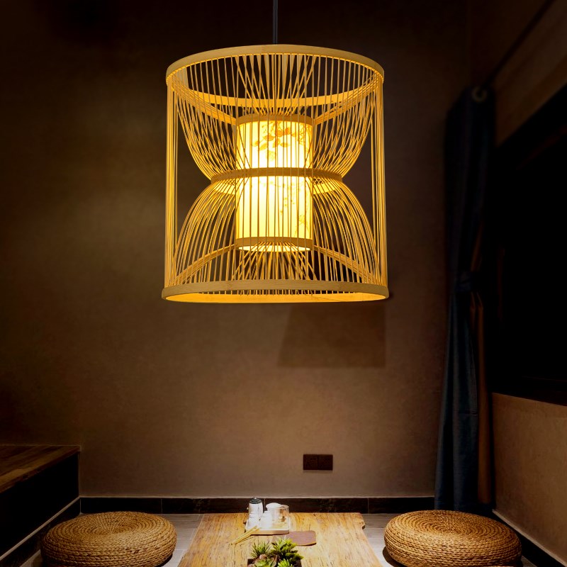 竹编吊灯中式酒楼客栈民宿火锅店禅意吧台仿古过道灯笼竹艺吊灯