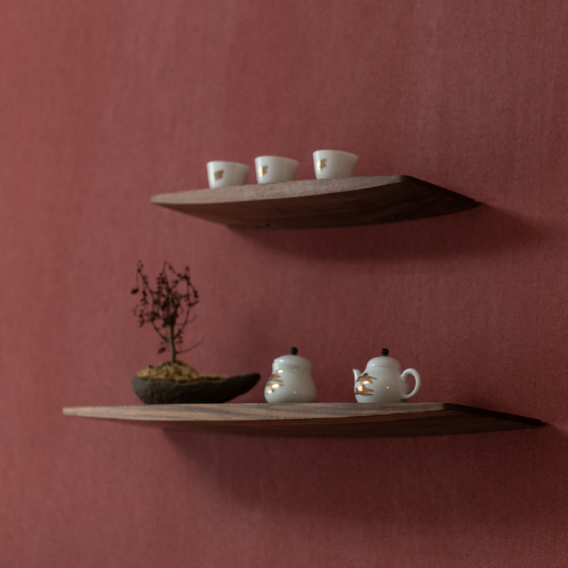 黑胡桃实木一字搁板禅意新中式置物架层板陈列架简约墙上装饰隔板