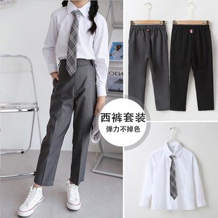 女童西裤男童黑色休闲裤儿童舞蹈演出中大童西装裤学生直筒长裤子