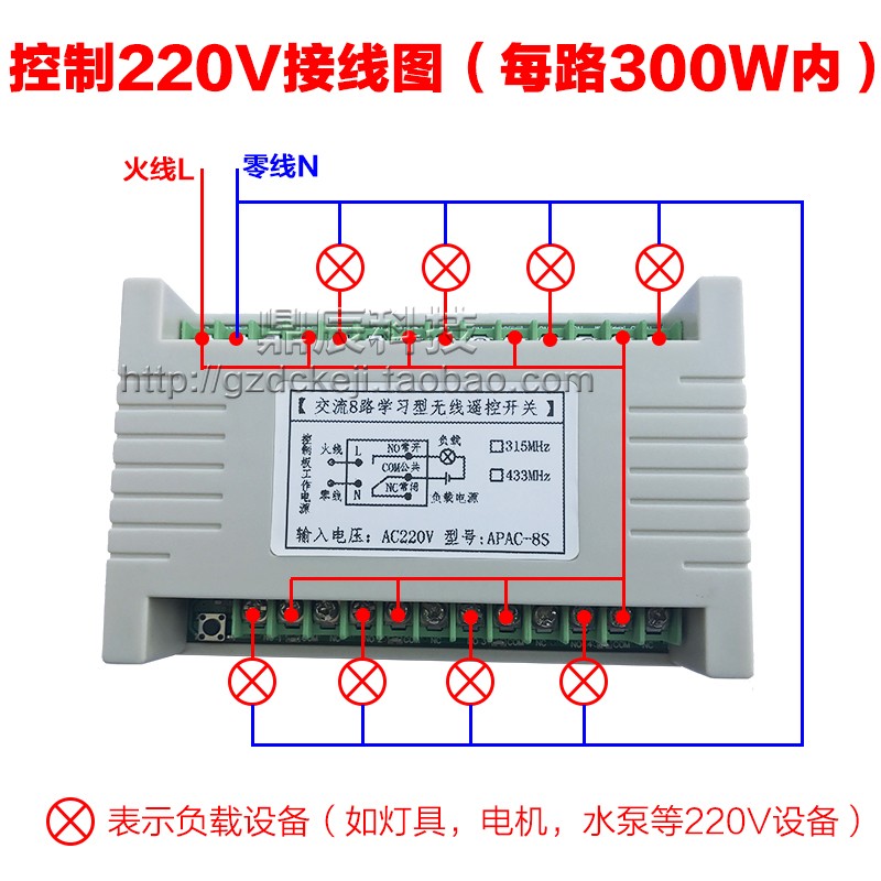 12V/24V/48V/220V八路无线遥控开关行车遥控款式大功率发射控制器