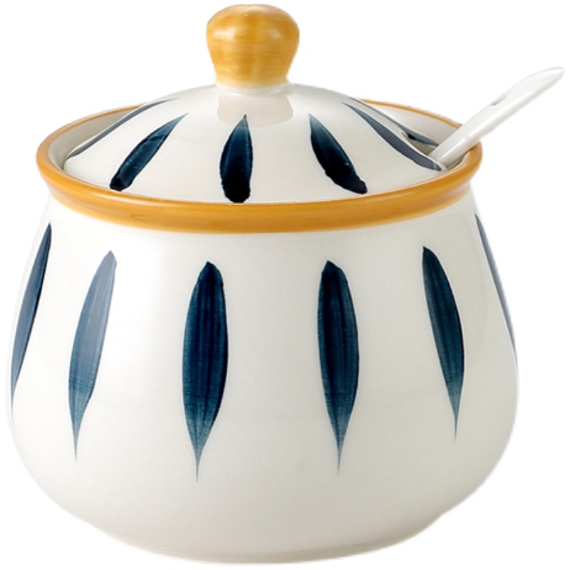 厨房盐罐大容量500克陶瓷猪油罐耐高温家用放1包400克大号调料罐