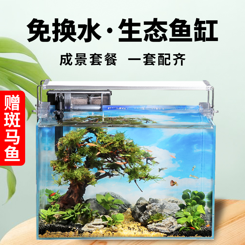 免换水生态造景水草鱼缸水族箱客厅小型迷你桌面家用懒人超白玻璃
