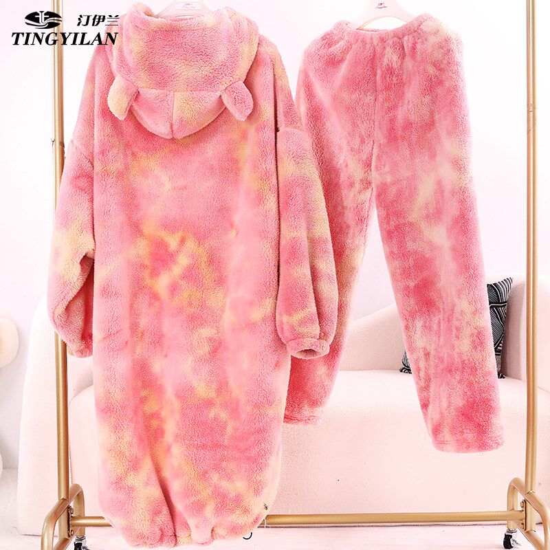 长袖珊瑚绒睡袍女秋冬季长款恶魔冬款加绒加厚大码孕妇法兰绒睡衣