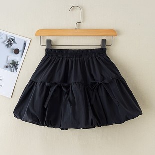 半身裙女童花苞裙子夏季短裙儿童黑色裙子防走光百褶裙女宝宝裙裤
