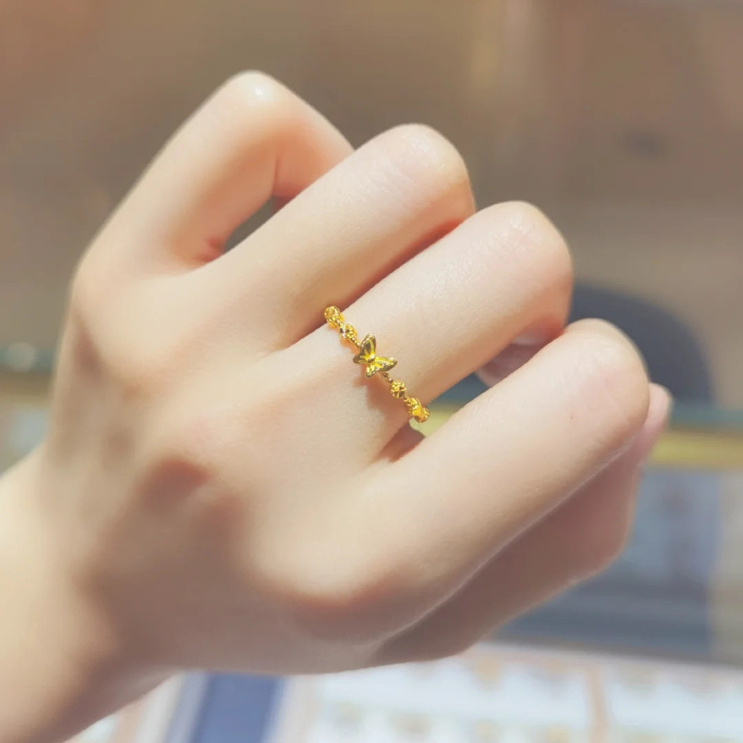 蝴蝶戒指女仿真黄金轻奢高级感食指戒甜美新中式时尚开口调节指环