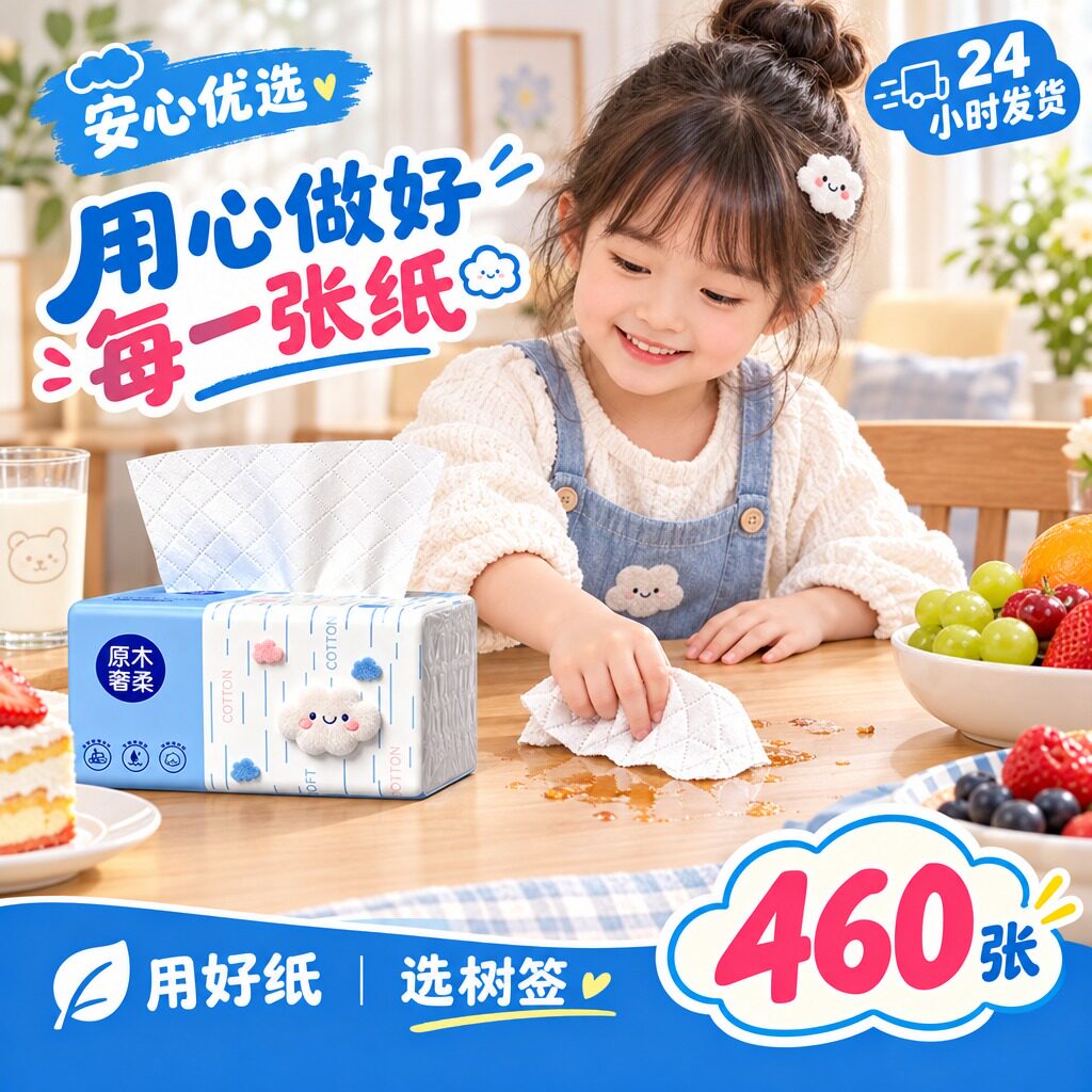 【真实460张大包】树签家用细腻亲肤柔韧湿水强韧擦手原木整箱1包