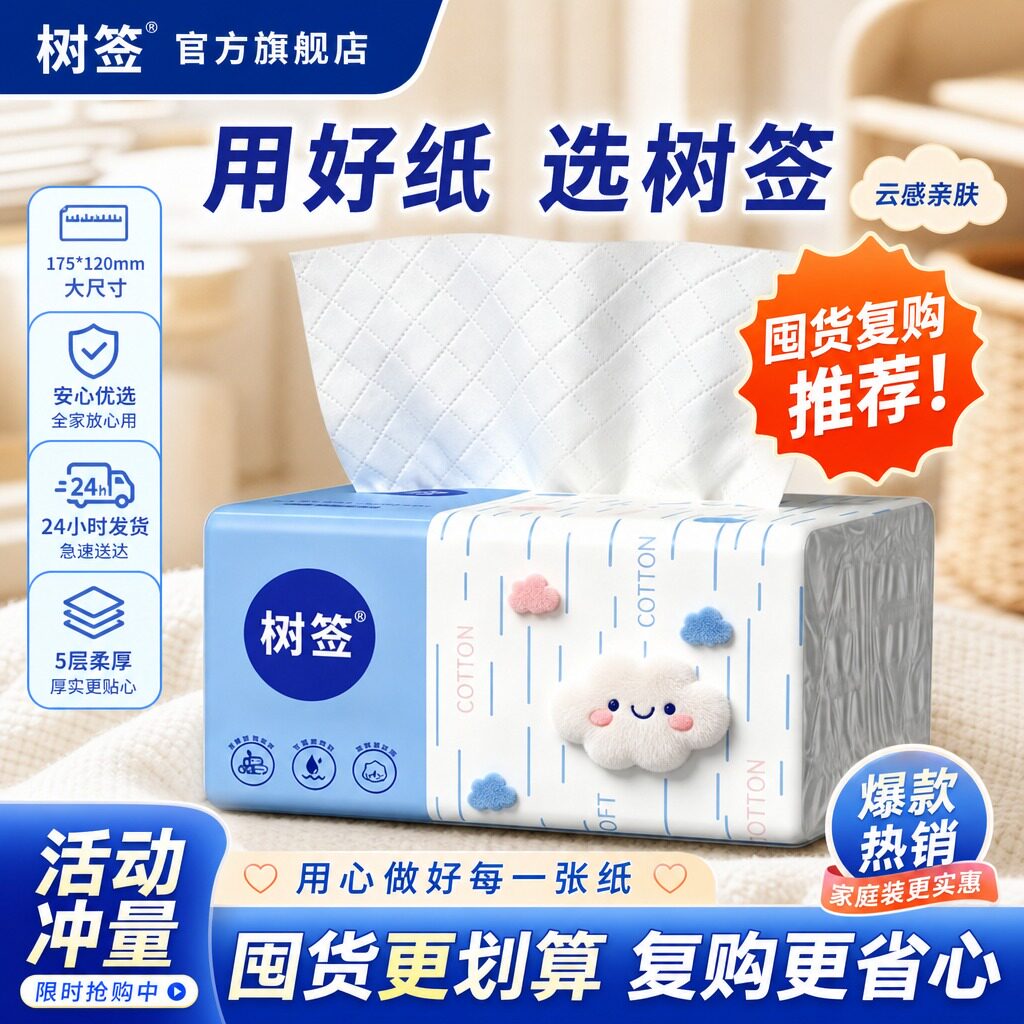 树签云柔大包原木5层擦手加量实一次性抹布