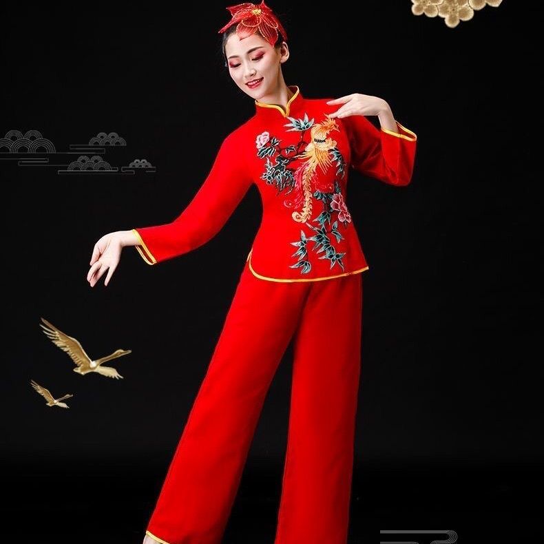 秧歌服演出服新款中老年喜庆腰鼓扇子舞蹈服装中国风广场舞套装女