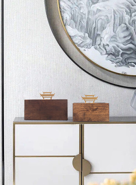 新中式木质收纳首饰盒售楼处样板间软装摆件书房茶室博古架装饰品