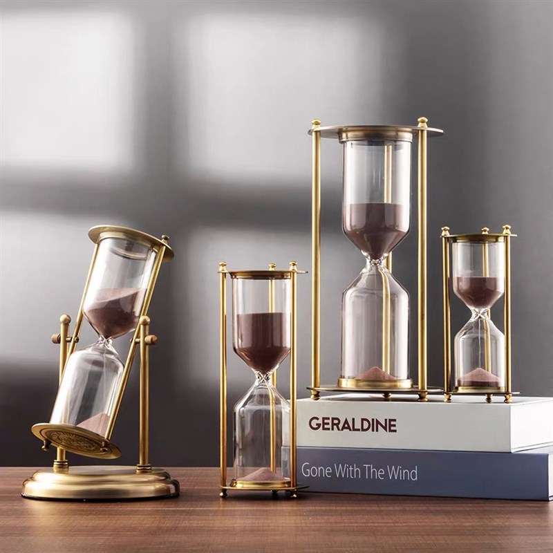 复古轻奢沙漏计时器30分钟办公室桌面创意金属摆件客厅家居装饰品